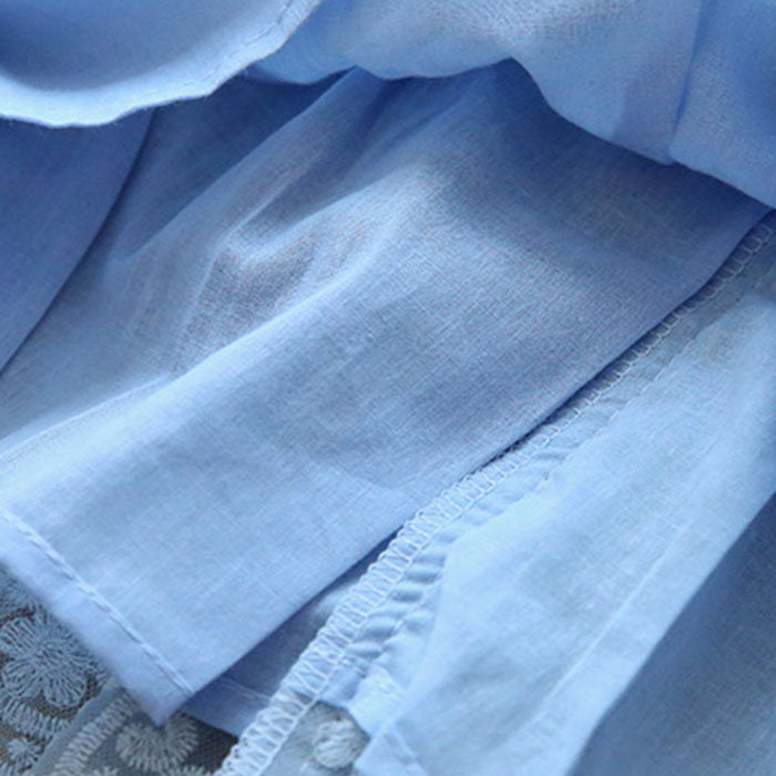 Flower Girls Wedding Dress Lace Short Sleeve Tulle Summer Vintage Dresses-Light Blue