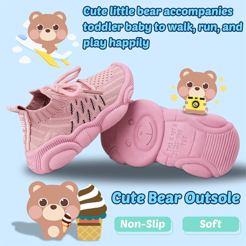 Girls and Boys Sneakers Cotton Mesh Breathable Shoes Outdoor-Pink