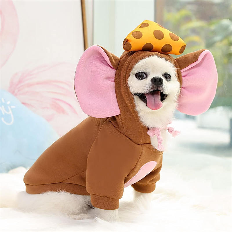 Dogs Hoodie Sweatshirt Big Ear Mouse Warm Coat for Small Medium Dog-Brown