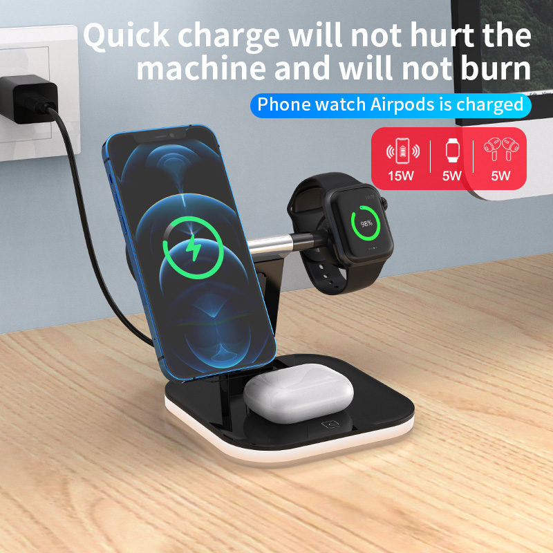 3-in-1 Magnetic Wireless 25W Fast Charger Watch Headset Desktop Phone Stand-Black