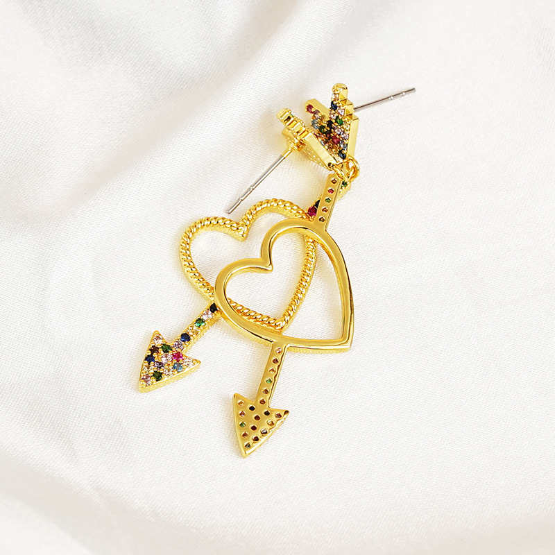 Women Arrow And Heart Diamond Dangle Earrings