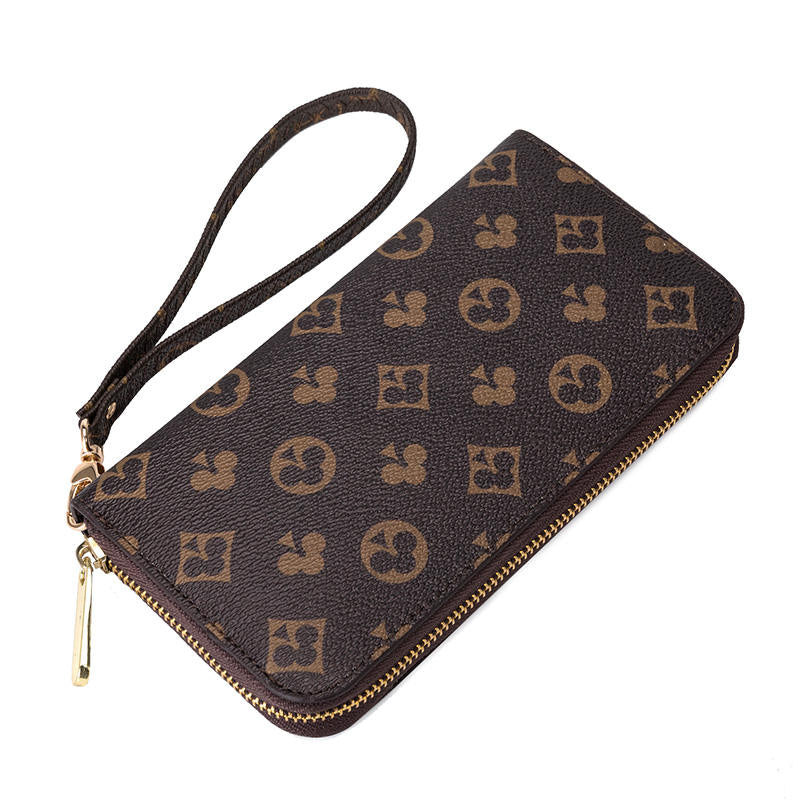 Wallet for Women Credit Card Holder Long Large Capacity Zip Handbag-Brown
