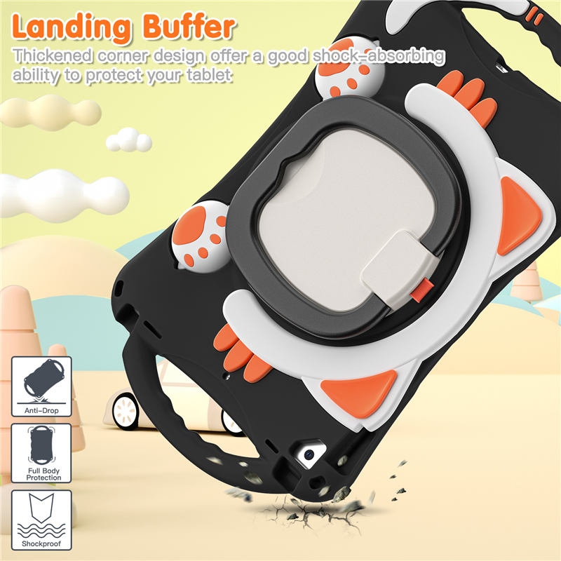 CatB Silicone Case For iPad 10.2 Air10.5 Pro10.5 Shockproof Shoulder Strap Handle Stand-Black Orange