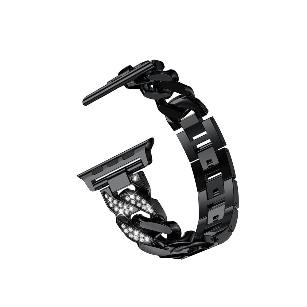 Diamond Denim Chain Metal Watch Band With Diamonds For Apple Watch SE/6/5/4/3/2/1(Black)