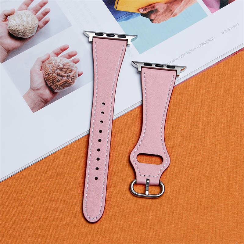Apple Watch Strap Solid Color Leather for iWatch Series 7/SE/6/5/4/3/2/1-Pink