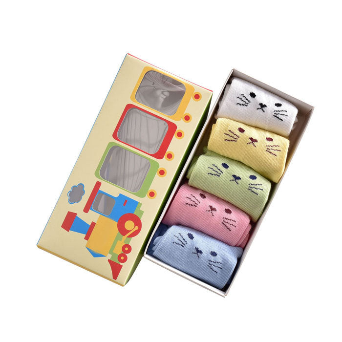 5 Pack Kids Girls Cotton Cute Cat Socks Low Cut Crew Ankle