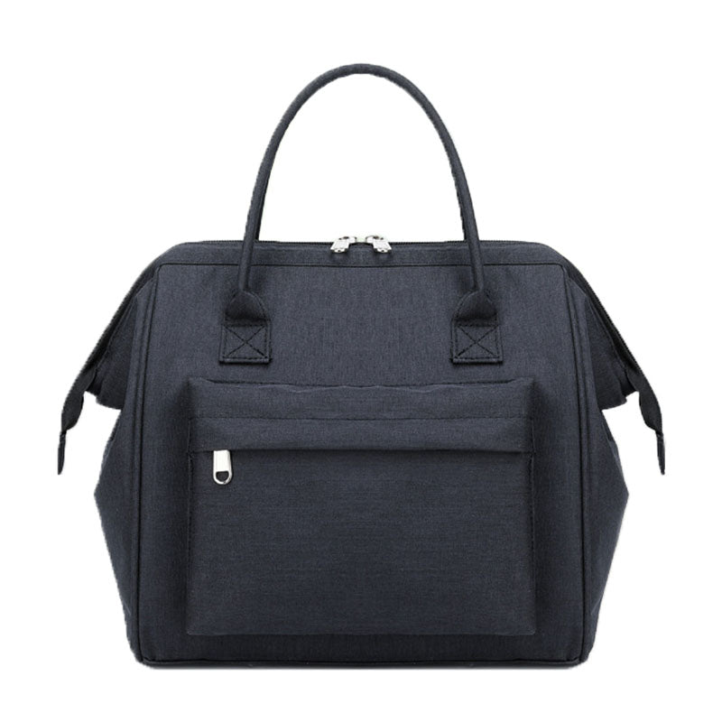 Large Capacity Bento Lunch Bag Simple Insulated Zipper Tote Bag-Black