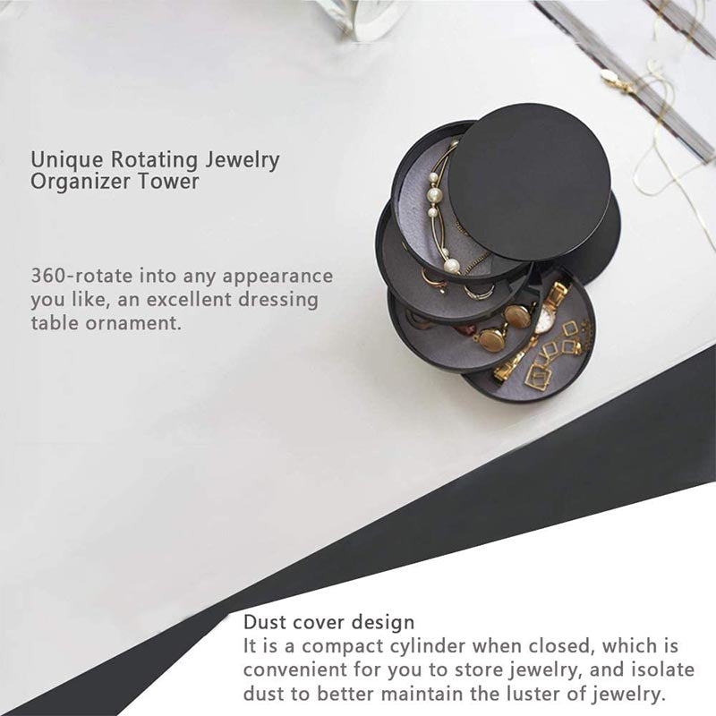 Earring Holder Simple 4-Layer Rotating Travel Jewelry Box-Black