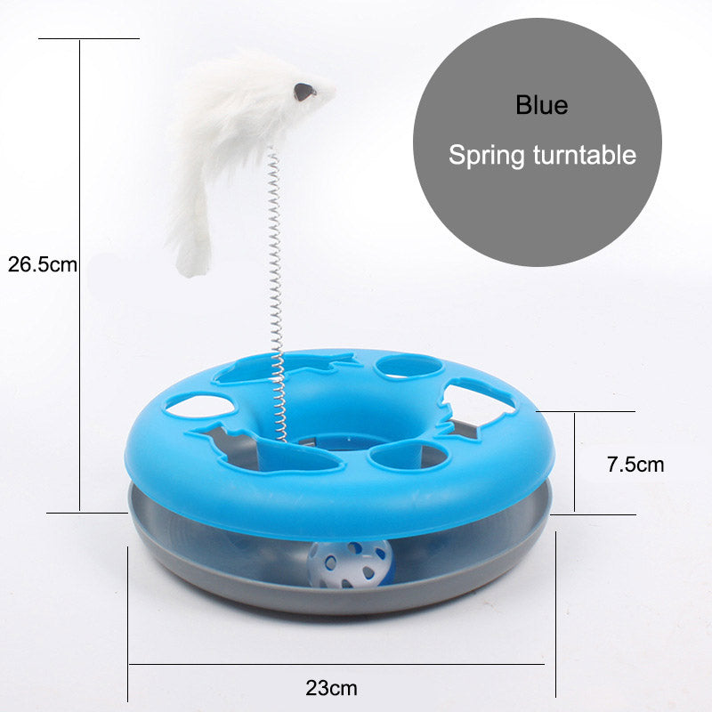 Interactive Cat Toy Scratching Spring Mouse Turntable with Exercise Bell Balls-Blue