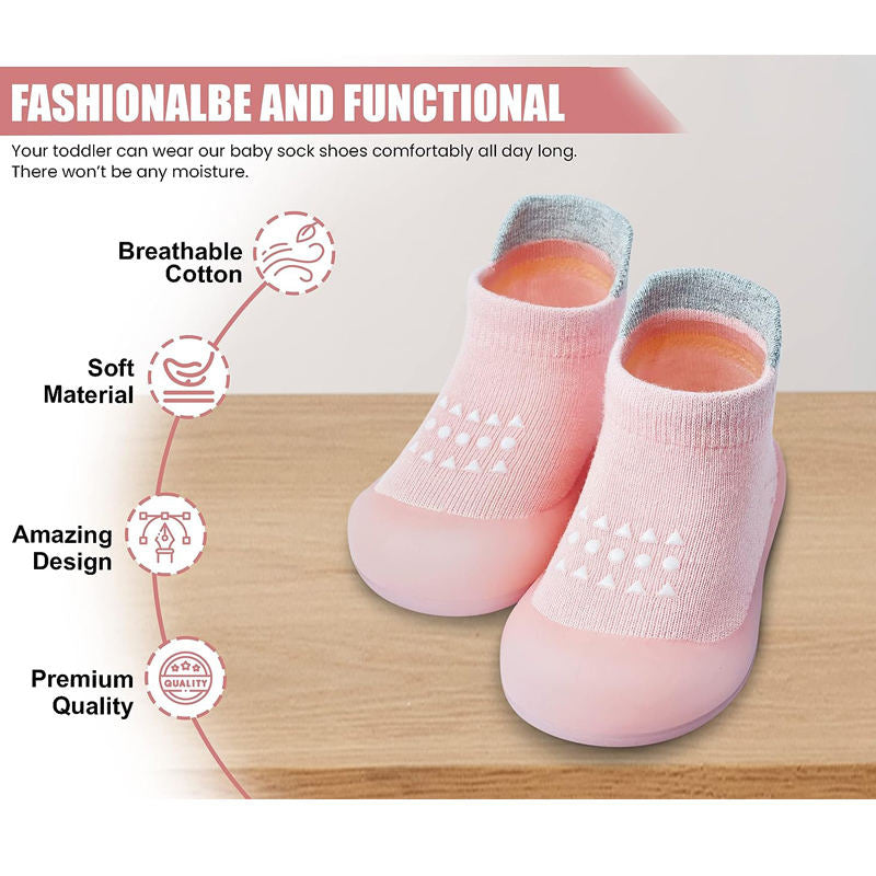 Baby Sock Shoes Soft Sole Non-Skid Slip On Sneakers First Walking-Pink