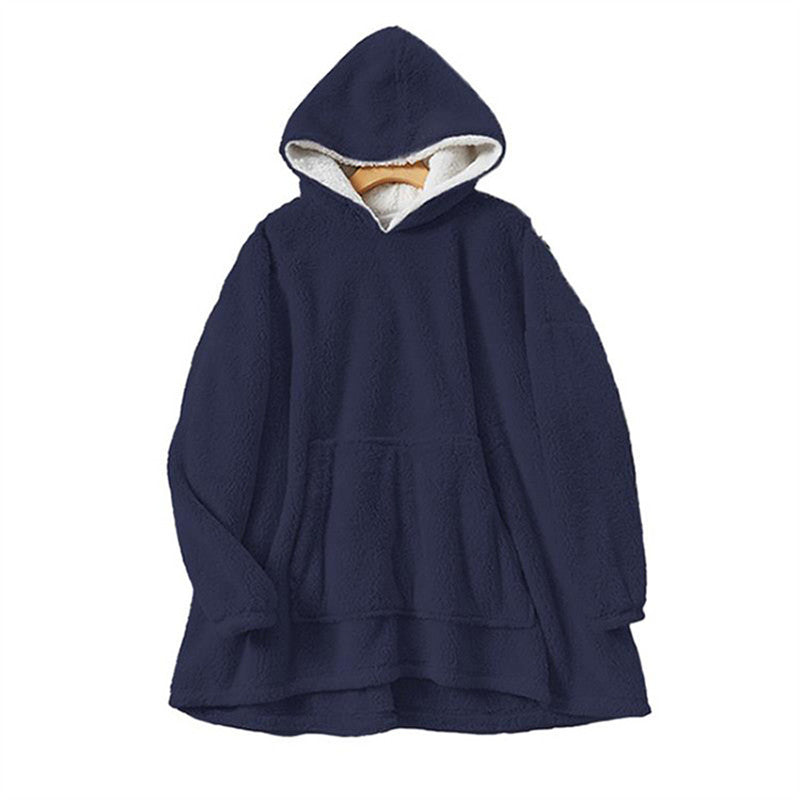 Hooded Pajama Top with Pocket for Unisex-Navy Blue