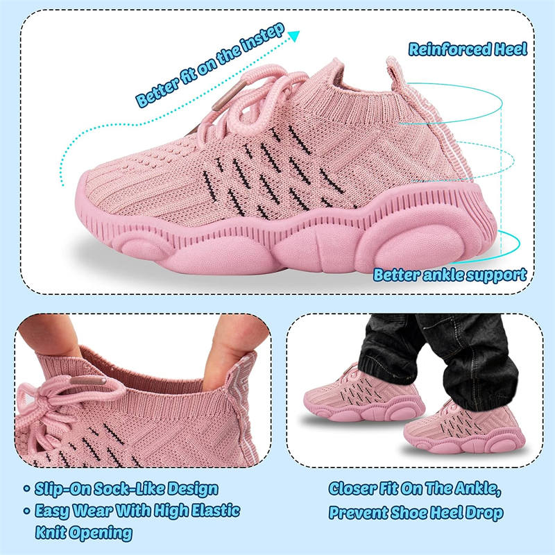 Girls and Boys Sneakers Cotton Mesh Breathable Shoes Outdoor-Pink