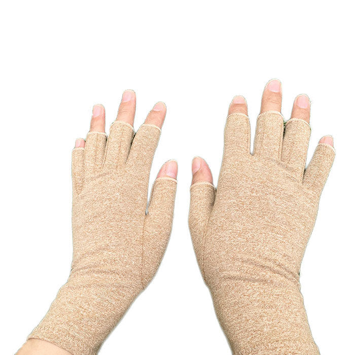 Winter Half Finger Outdoor Sport Driving Riding Cotton Breathable Gloves-Brown-LYX-08062-2