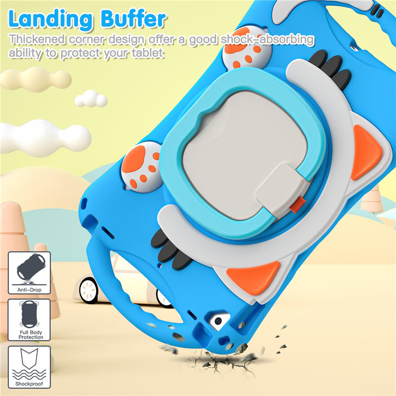 CatB Silicone Case For iPad 10.2 Air10.5 Pro10.5 Shockproof Shoulder Strap Handle Stand-Light Blue