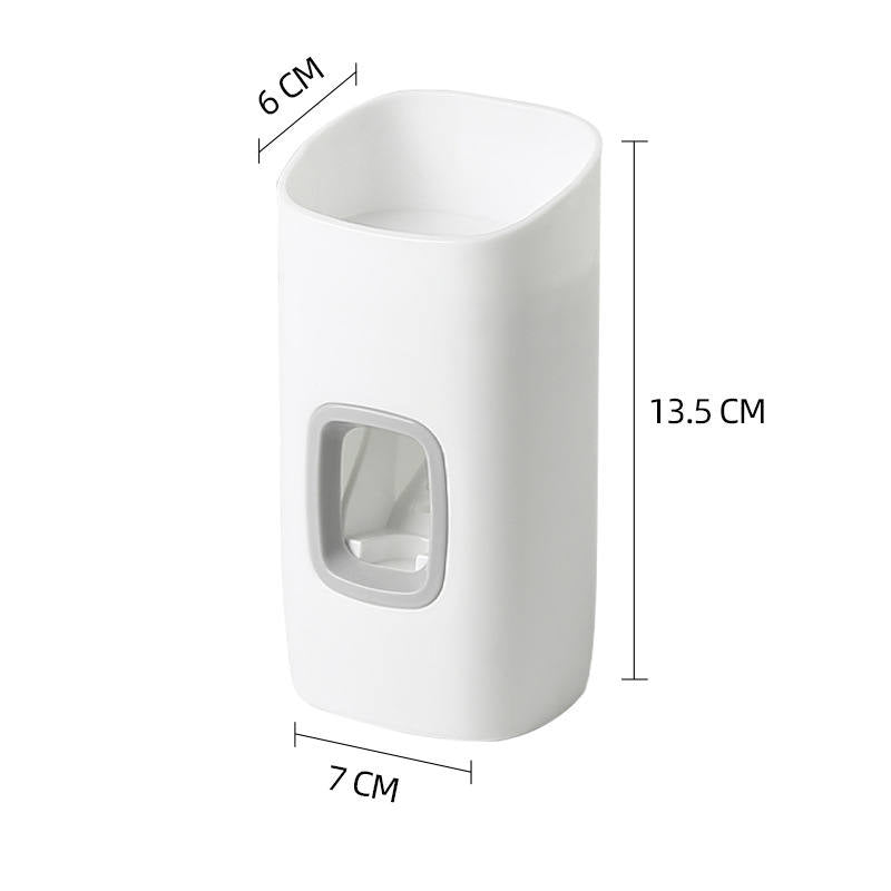 2Pcs Toothpaste Dispenser and Toothbrush Holder Set Wall Mounted Bathroom Accessories-White