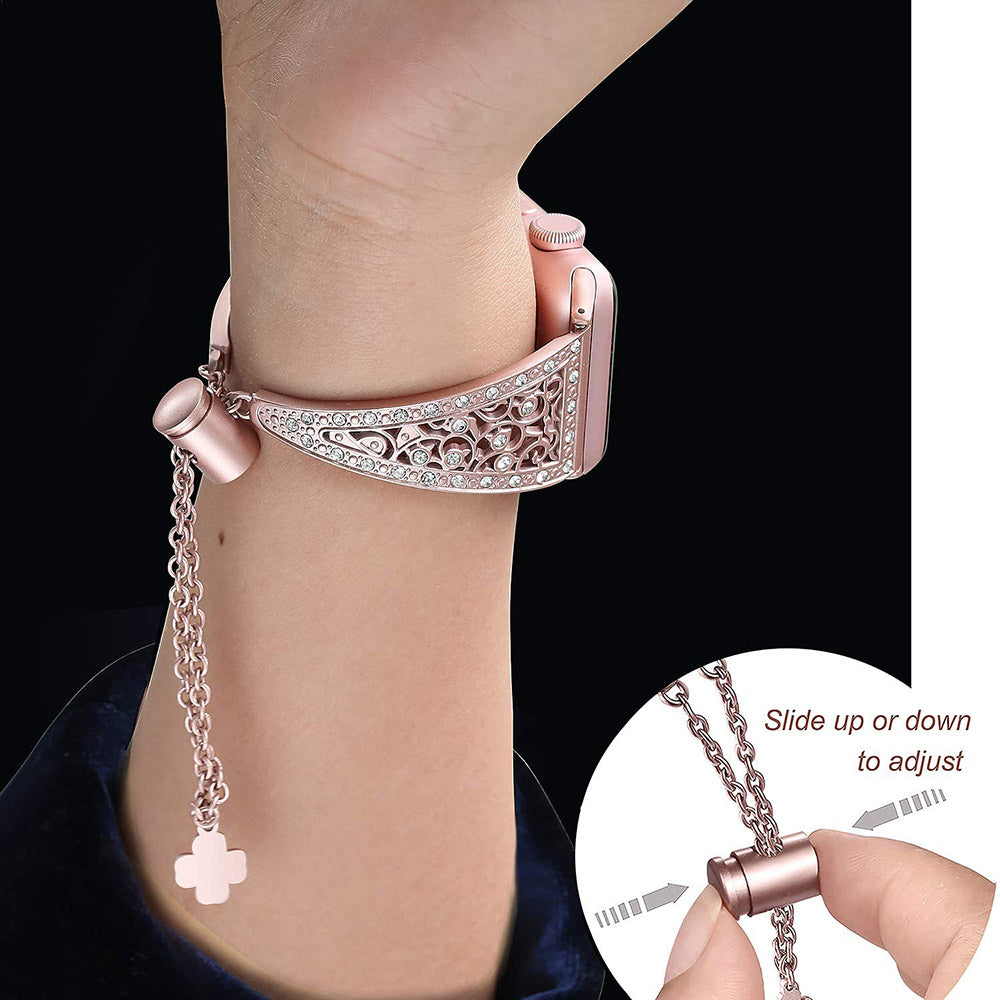 Hollow Retro Metal Watch Band With Diamond For Apple Watch SE/6/5/4/3/2/1(Pink)