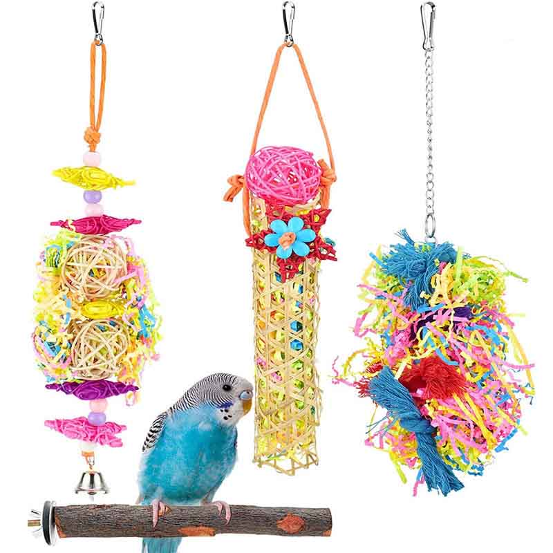 4Pcs Bird Toy Colorful Chewing Shredder Wood Perch Stand for Parakeet Conure