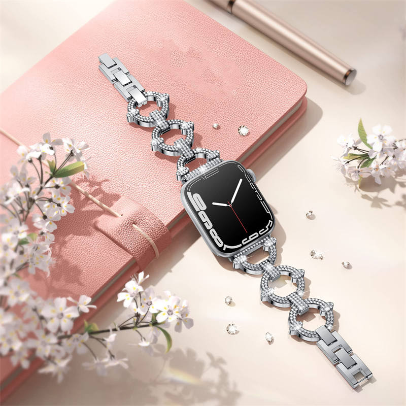 Bling Strap Full Diamonds Metal Jewelry Band for Apple Watch-Silver