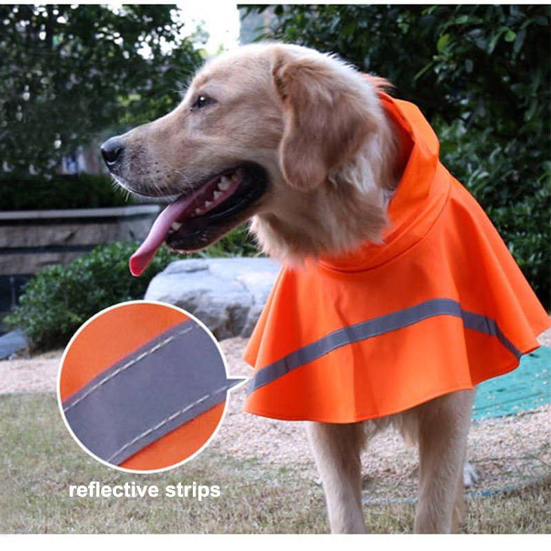Dog Raincoats Hooded Adjustable Waterproof with Reflective Strip Poncho-Orange