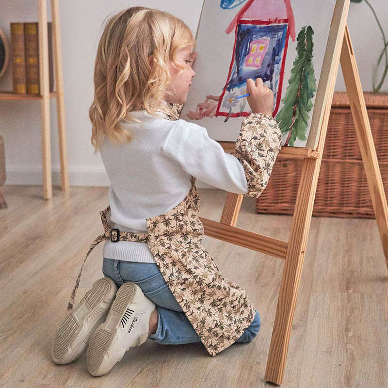 Kids Floral Stain Resistant Art Painting Apron Set-Dinosaur