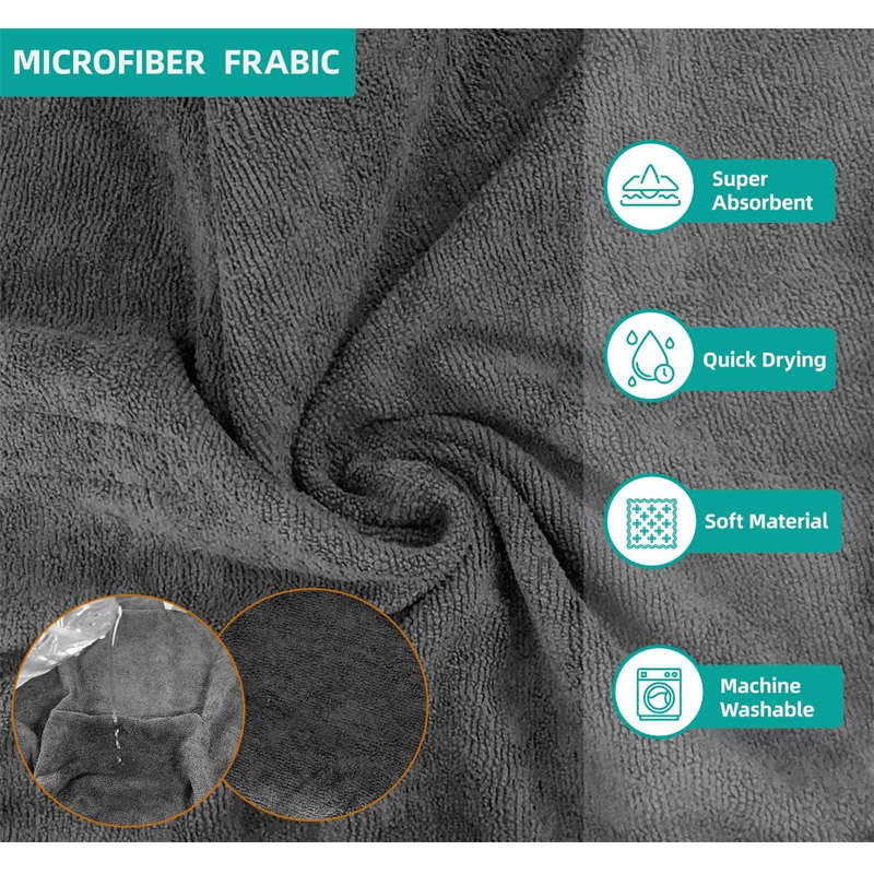 Dog Bathrobe Microfibre Fast Drying Towel Adjustable Collar Waist-Grey