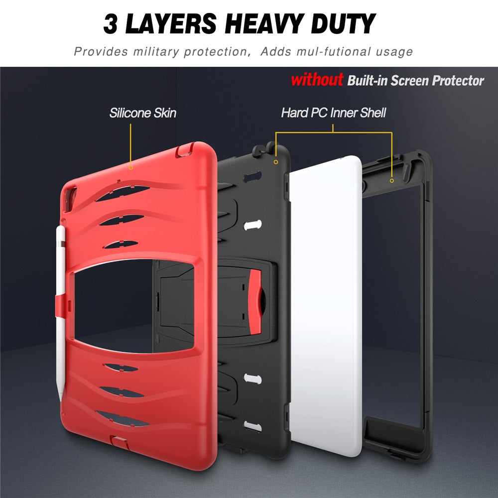 Shock Wave Kickstand Case Anti-Fall Protection With Pencil Holder For 9.7inch iPad 5/iPad 6/iPad Air2/iPad Pro9.7-Red
