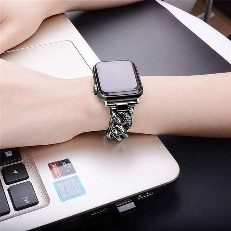 DP Bling Watch Band Stainless Steel Wristbands for Apple iWatch Series 1/2/3/4/5/6/SE For Women-Black