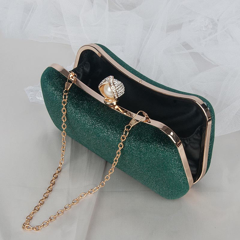 Velvet Evening Bags for Women With Flower Rhinestone Pearl for Party Wedding-Green