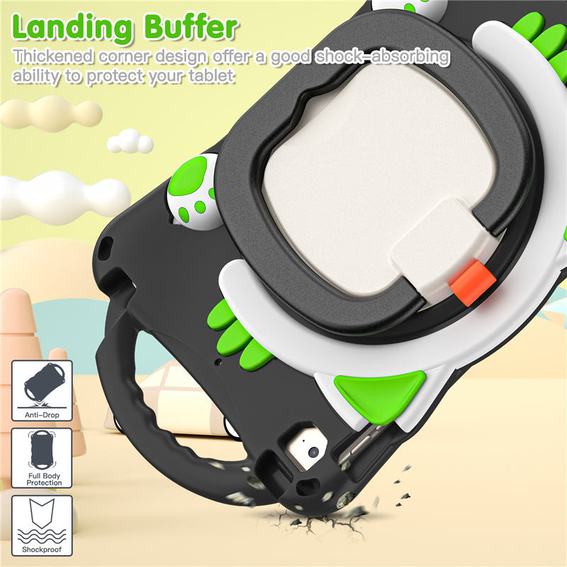 CatB Silicone Case For iPad Mini 5 4 3 2 1 Shockproof Shoulder Strap Handle Stand-Black Green