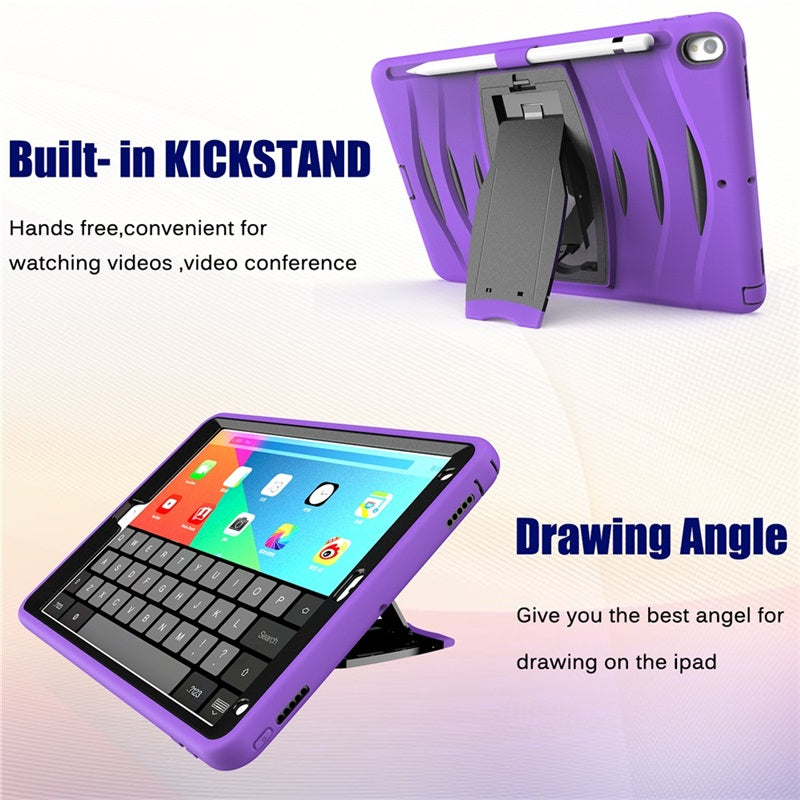 Shock Wave Kickstand Case Anti-Fall Protection With Pencil Holder For 10.5inch iPad Air3/iPad Pro10.5-Purple