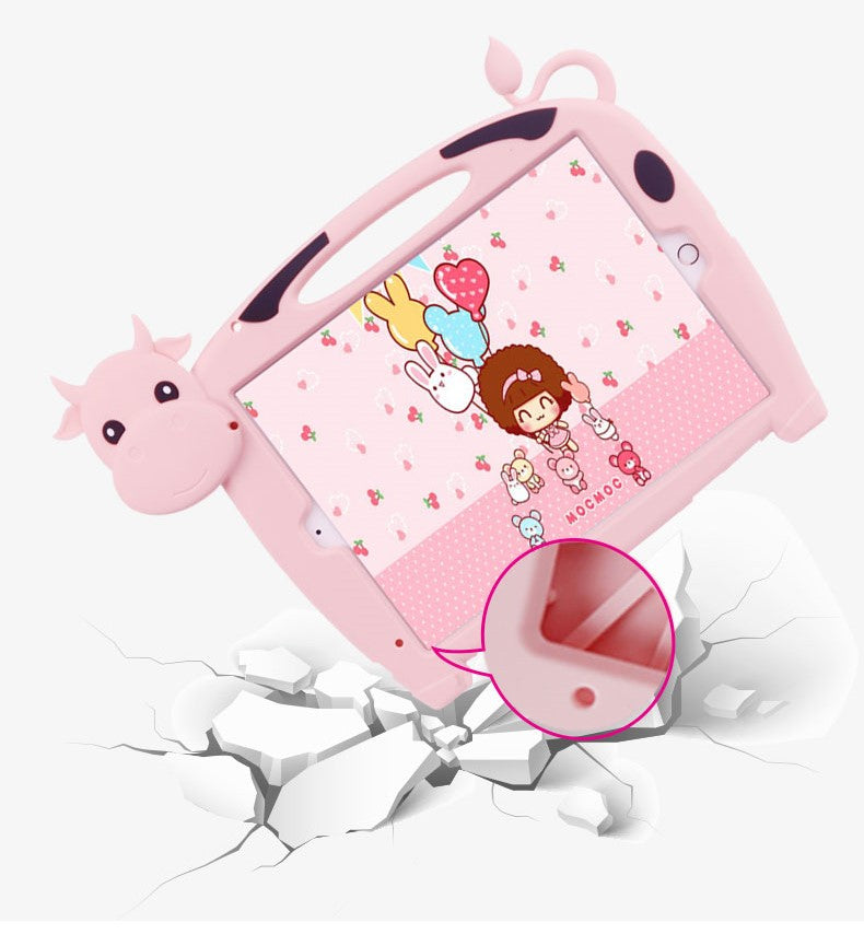 Cow Kid iPad Case Soft Silicone Tablet Cover With Handles Stand For iPad 7 10.2/iPad Pro 10.5/iPad Air3-Pink
