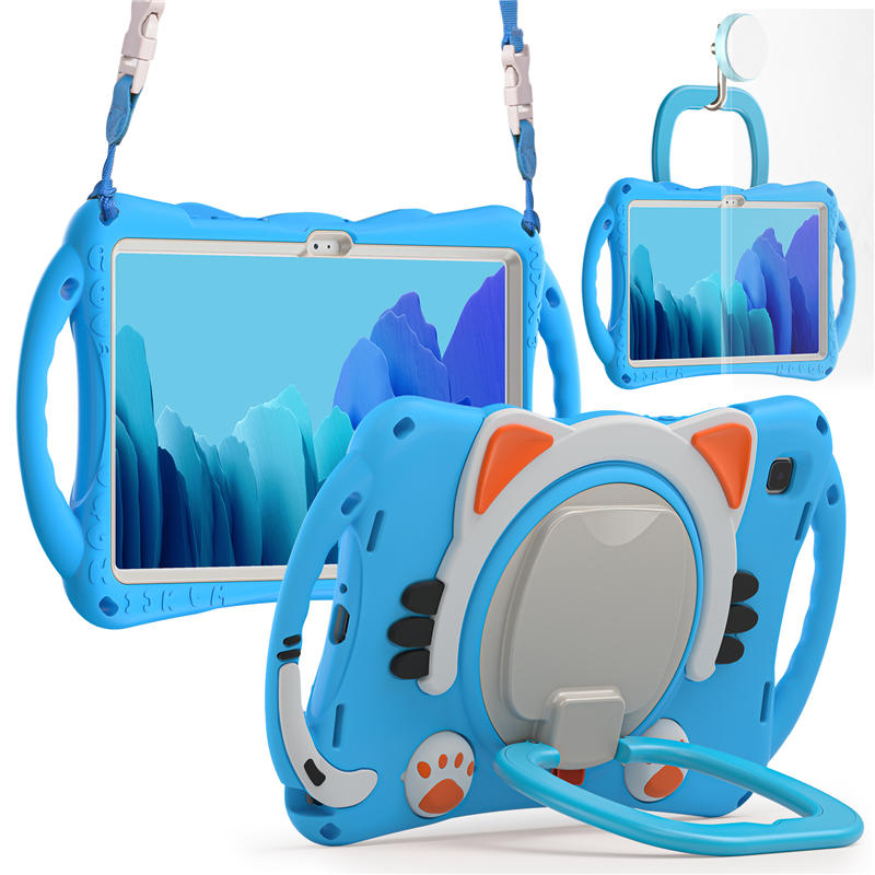 CatB Samsung Tablt Case for Tab A7 10.4 T500/T505/T507/T505N Shockproof Shoulder Strap Handle Stand-Light Blue