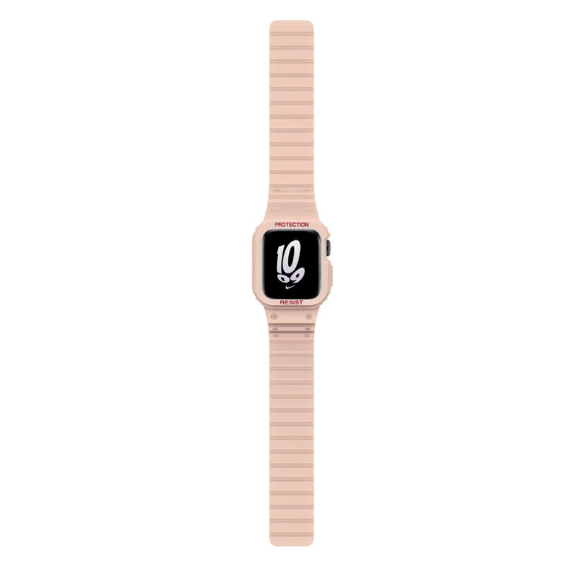 Magnetic Watch Band with Bumper Case Shockproof for Apple Watch-Pink