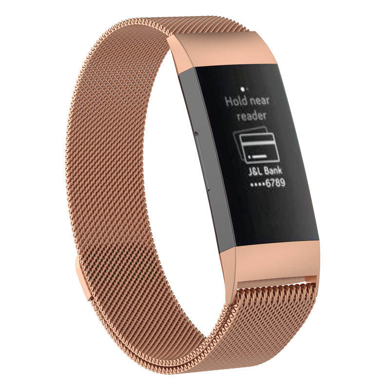 For Fitbit Charge 3 Wristband Milanese Replacement Stainless Steel Watch Band-Rose Gold