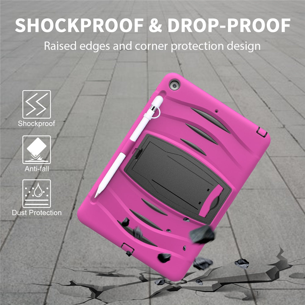 Shock Wave Kickstand Case Anti-Fall Protection With Pencil Holder+Cap For New iPad 7 10.2inch(2019)-Rose Red