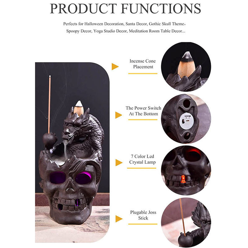 Backflow Incense Burner Ceramic Gothic Smoke Fountain for Halloween