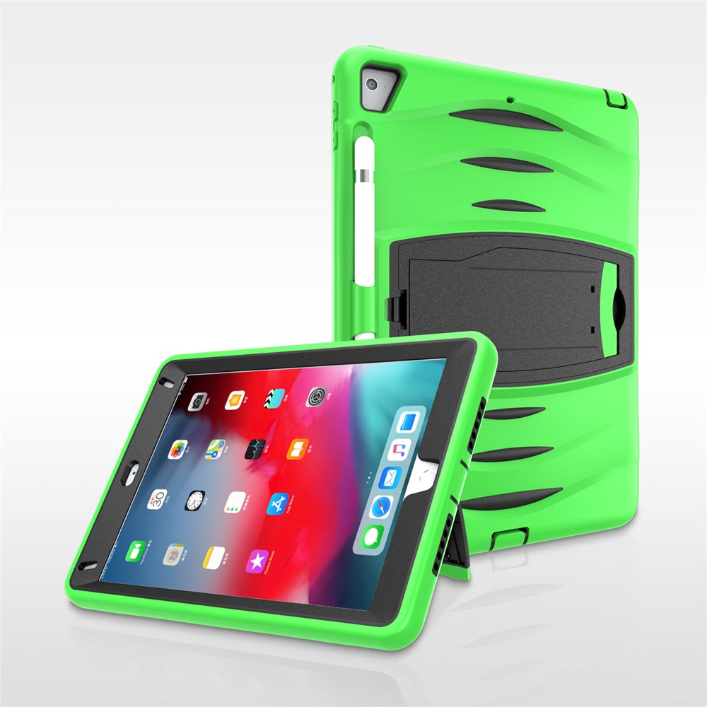 Shock Wave Kickstand Case Anti-Fall Protection With Pencil Holder For 9.7inch iPad 5/iPad 6/iPad Air2/iPad Pro9.7-Green
