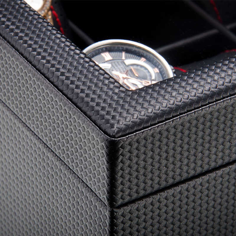 Watch Organizer Box with Drawer Display Case For Men Carbon Fiber Faux Leather Design