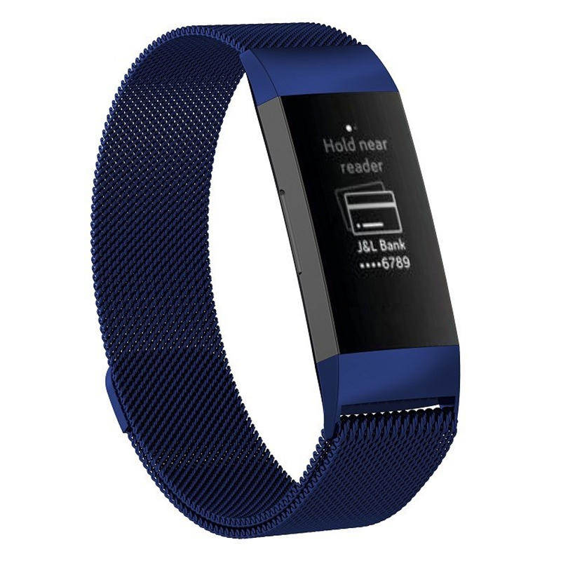 For Fitbit Charge 3 Wristband Milanese Replacement Stainless Steel Watch Band-Blue