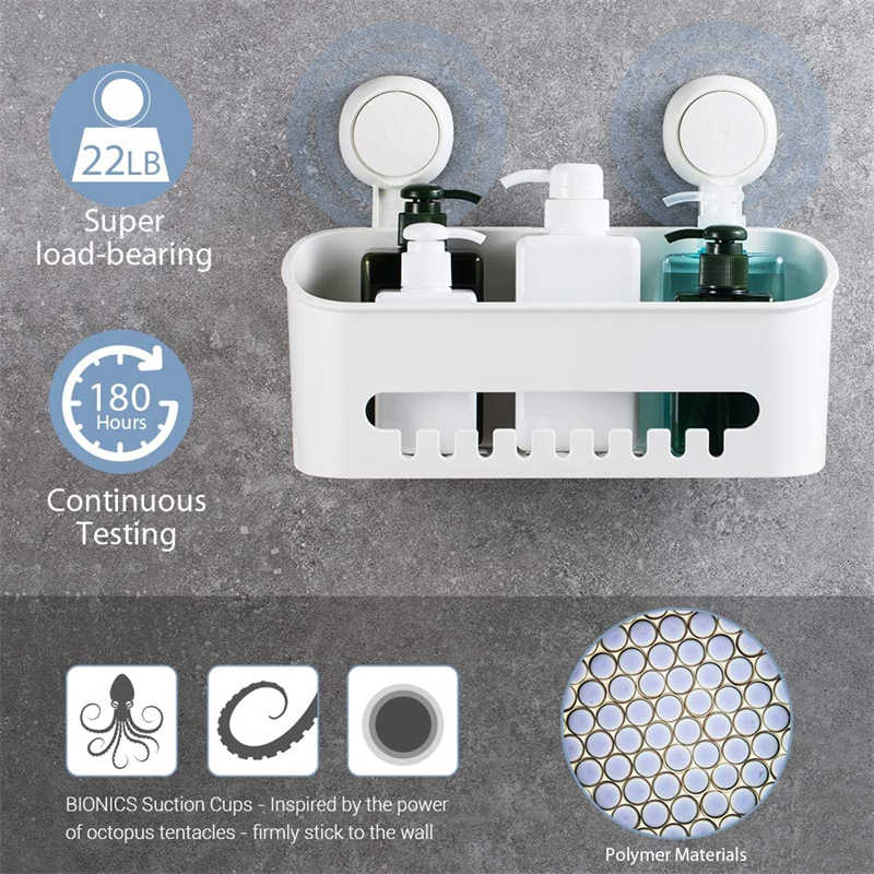 Vacuum Shower Caddy Suction Cup Shelf Shower Basket Storage for Shampoo -White