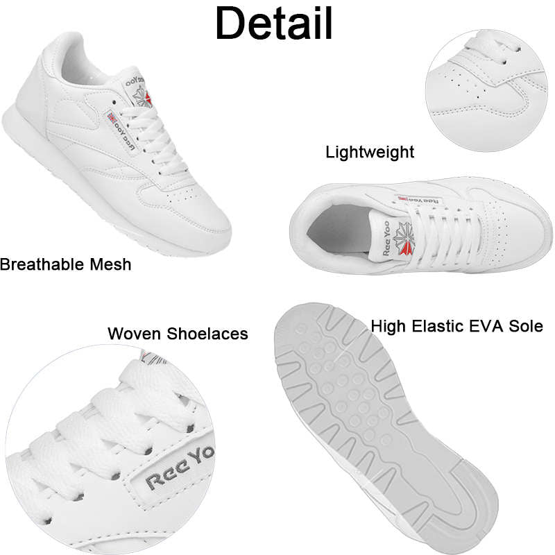 Couples Leather Sneakers Lace up Lightweight Cushioned Sport Shoes-White