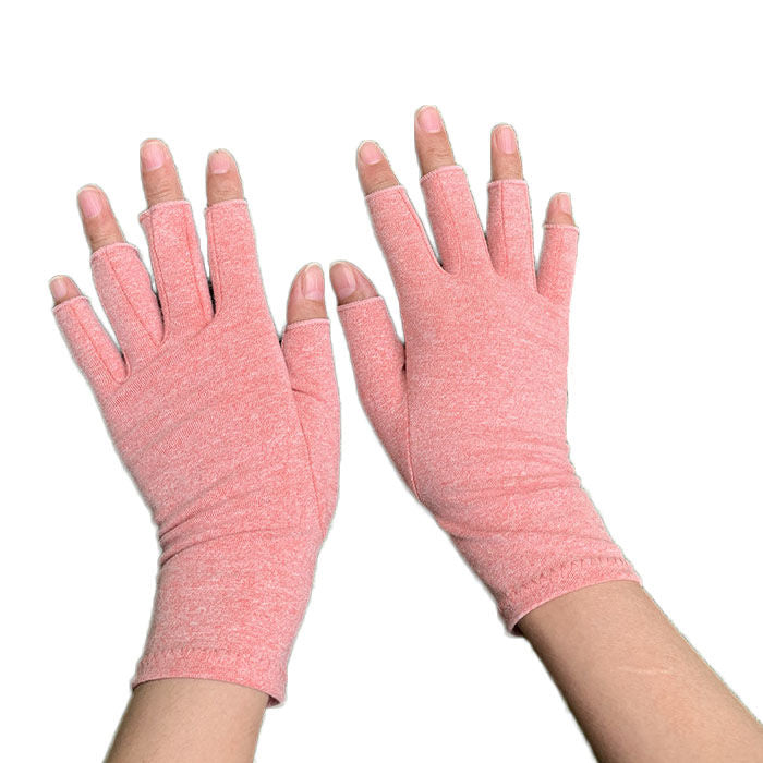 Winter Half Finger Outdoor Sport Driving Riding Cotton Breathable Gloves-Hemp Pink-LYX-08062-2
