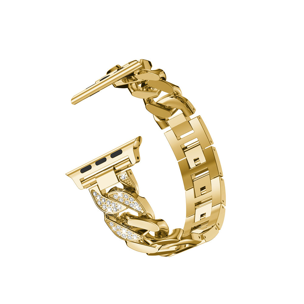 Diamond Denim Chain Metal Watch Band With Diamonds For Apple Watch SE/6/5/4/3/2/1(Gold)