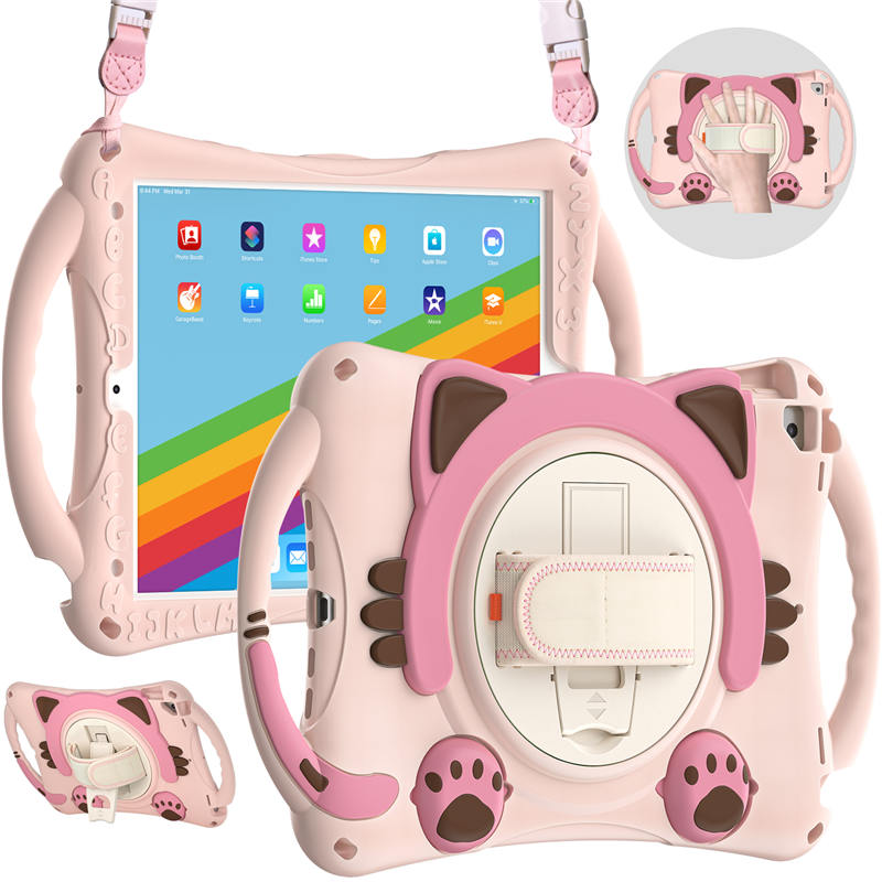 CatA iPad Silicone Case For iPad 10.2 Air10.5 Pro10.5 Built-in Handle Stand With a Strap-Pink