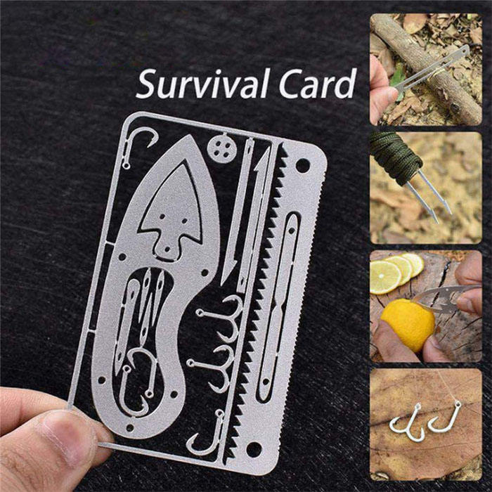 4Pcs Survival Gear Credit Card Multi Tool Camping Multipurpose EDC Multitool-Black