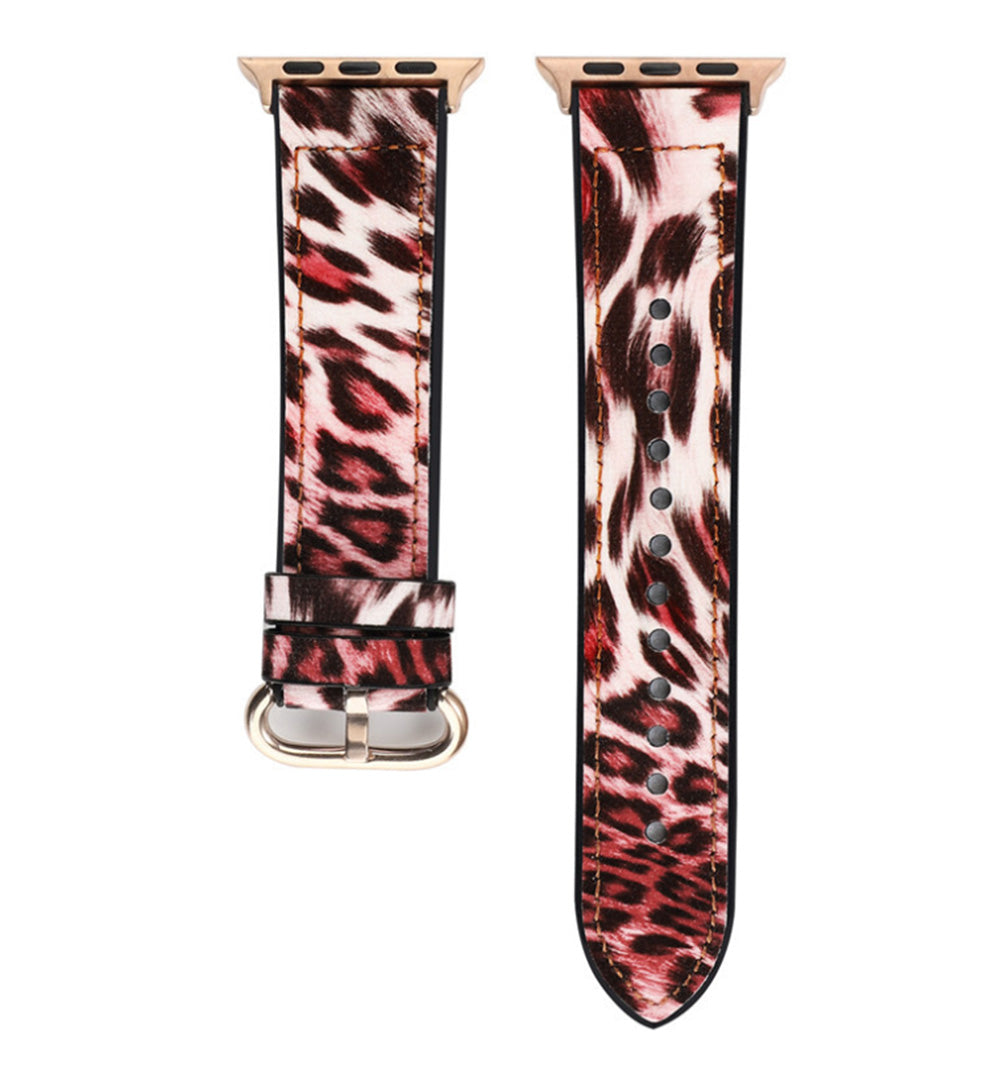 Fluorescent Leopard PU Leather Watch Band Microfiber Design For Apple Watch SE/6/5/4/3/2/1(Pink)