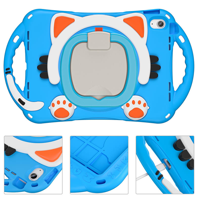 Cat Tablet Case For iPad 10th Kids Friendly with Handle Stand-LightBlue