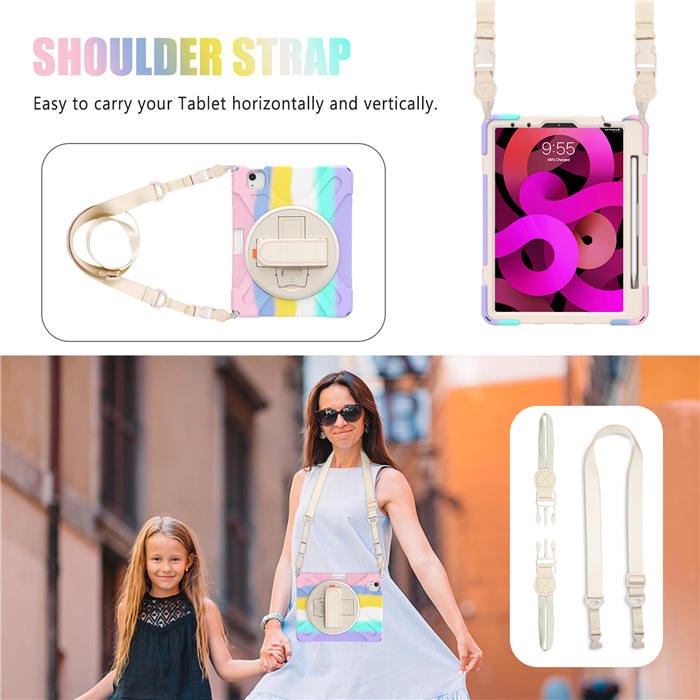 iPad Case With Pencil Stand+Rotating Stand+Shoulder Strap For iPad 10.9 inch Air4-Pink
