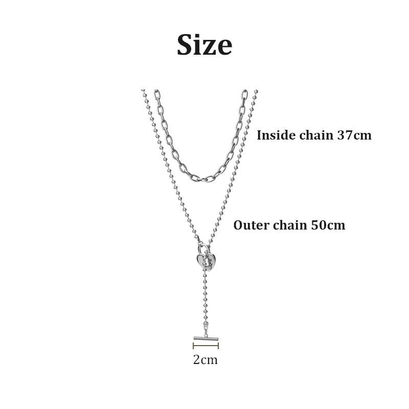 Lover Heart Padlock Necklace Double Layer Clavicle Chain