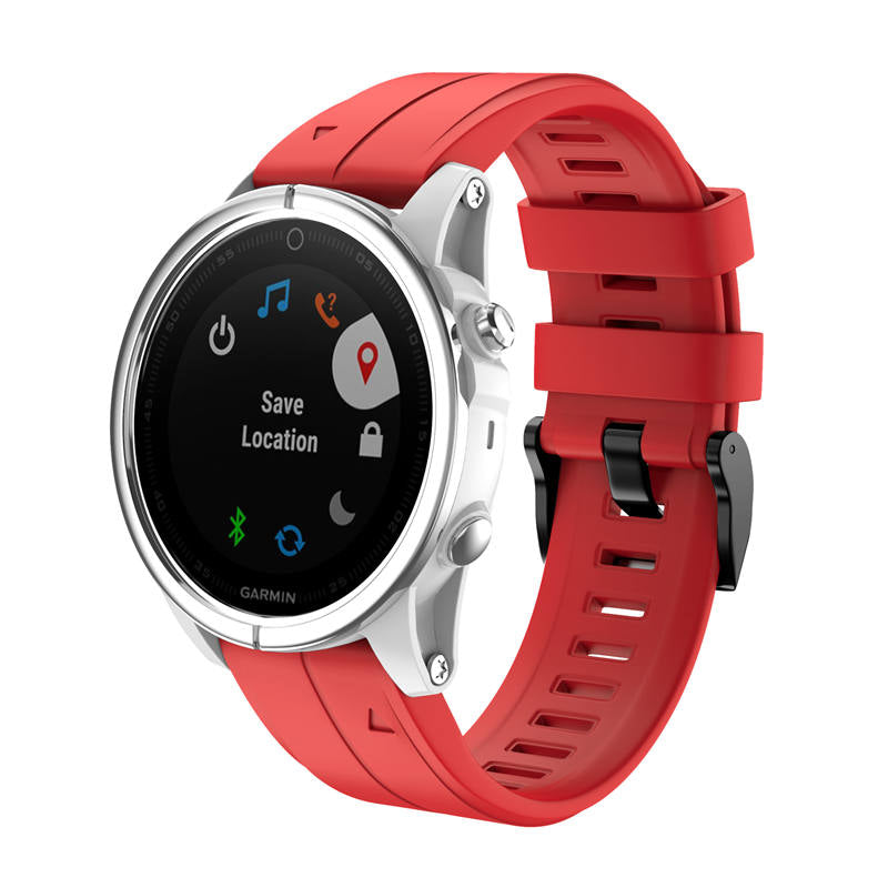 Silicone Replacement Band 20mm Quick Release Easy Fit For Garmin Fenix 5S/5S Plus/6S/6S Pro Smartwatch Black Steel Buckle-Red